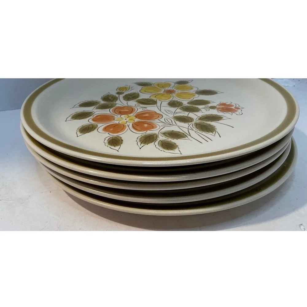 Wild Flower Vintage Stoneware Dinner Plates Set of 3 Floral Japan Retro 10.5